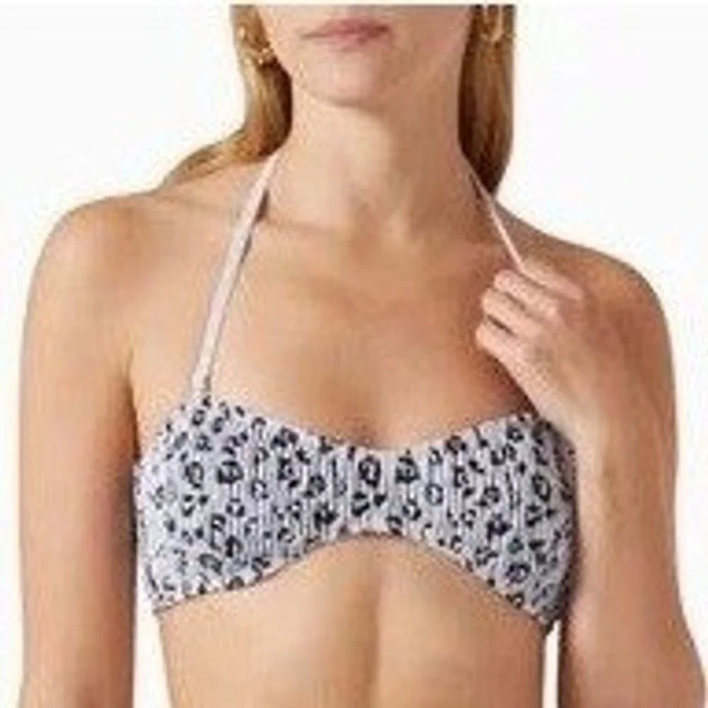 Good American Always Fits Leopard Smocked Bikini‎ Top Women 2XL/3XL Blue Black